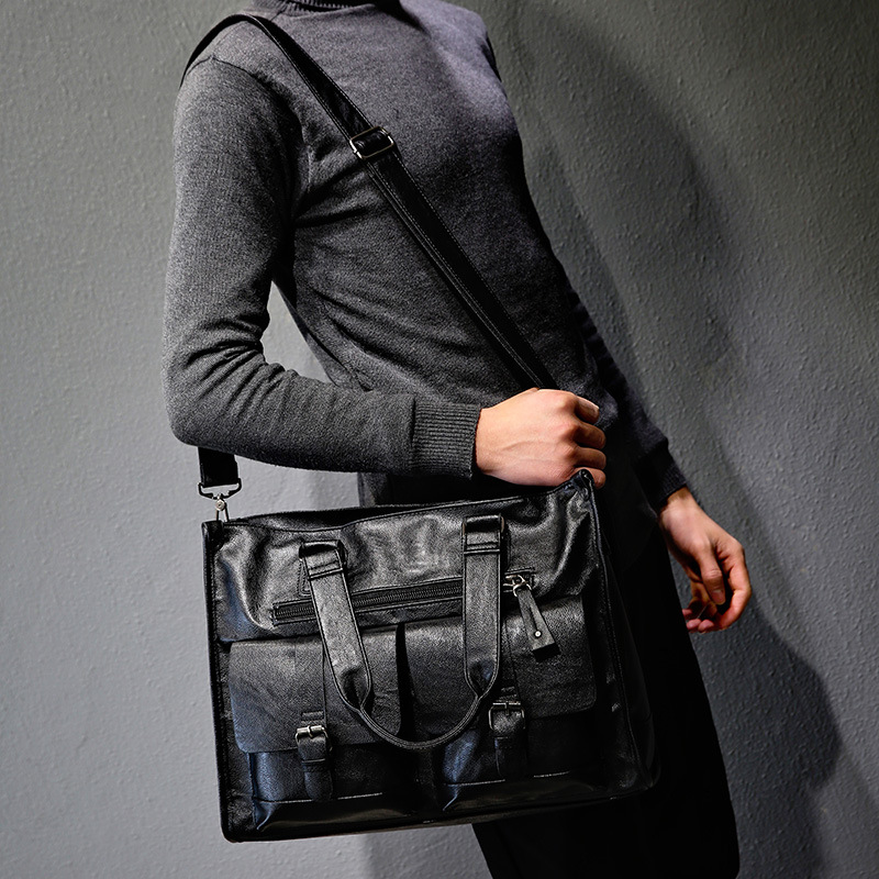 Leather Briefcase - PU Leather Shoulder Briefcase Vintage Bag