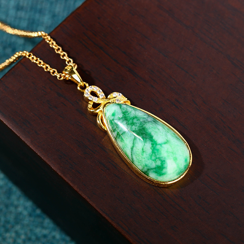 Gold Plated Jewelry - Natural Jade Water Drop Pendant Necklace