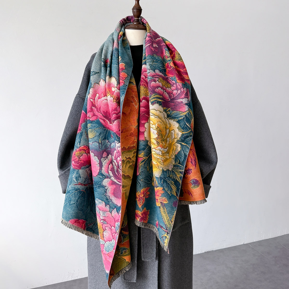 Cashmere Scarf - Warm Cashmere Scarf Women Shawl Floral