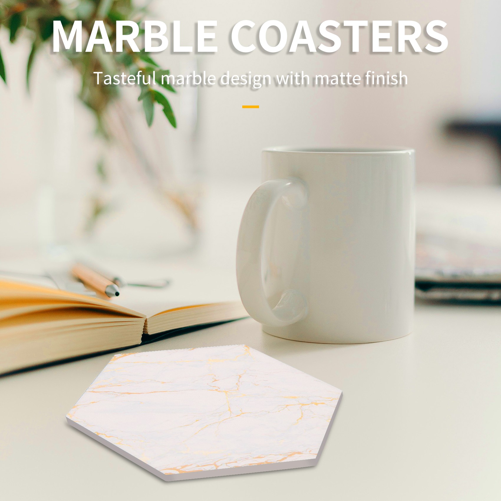 Marble Coaster Set - 8 PC Coasters For Drinks Absorbent