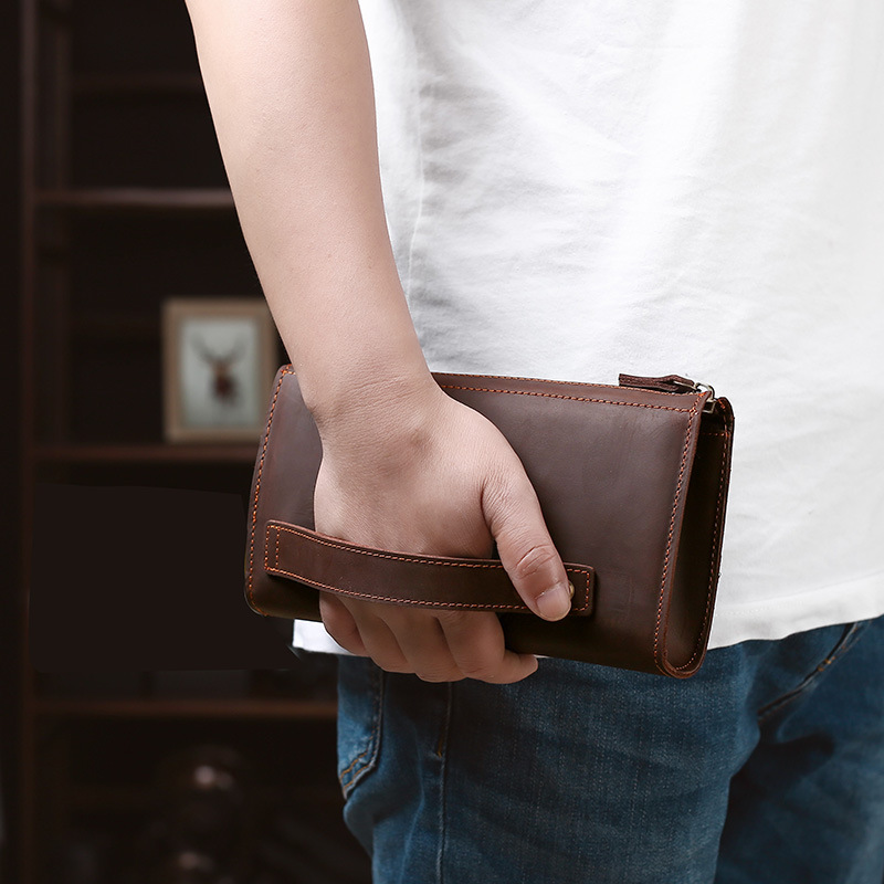 Leather Wallet Men - Men's Clutches Long Handbag Business Vintage