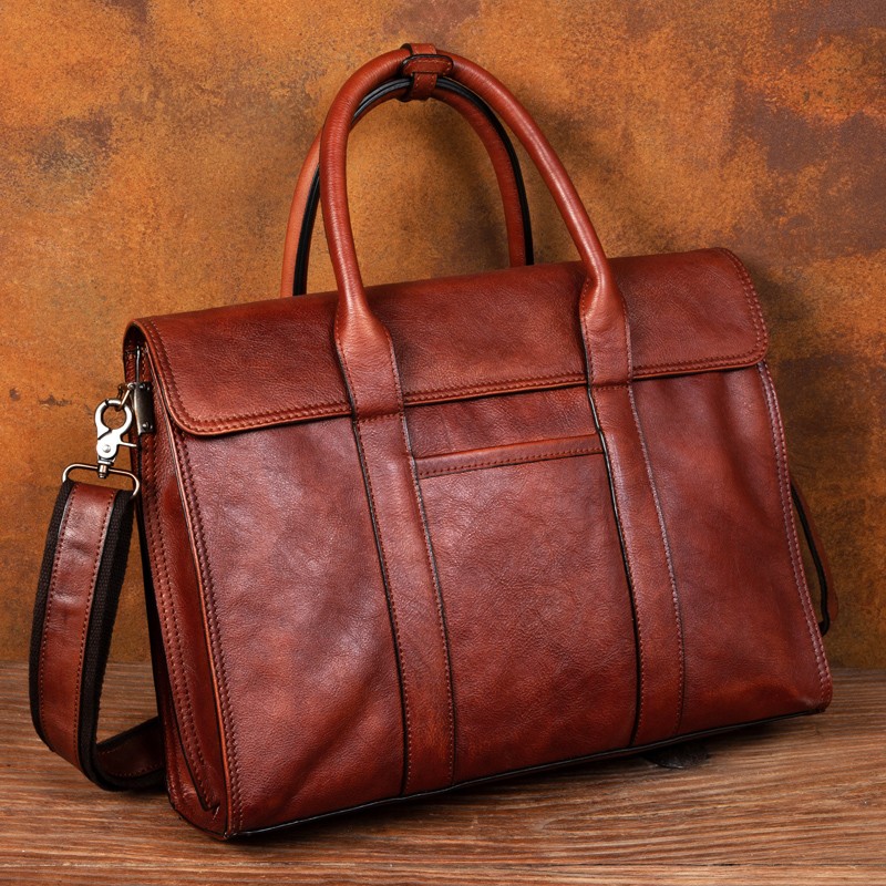 Leather Briefcase - Vegetable tanned leather handbag men's messenger