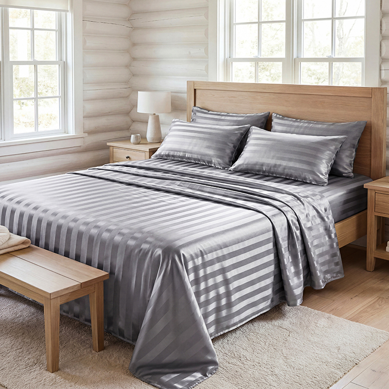 Silk Pillowcase - Wrinkle Resistant Striped Satin Bed Sheet