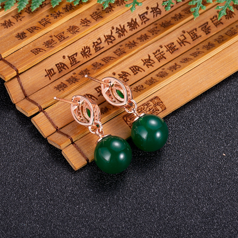 Gold Plated Jewelry - Natural Jade Bead Earrings Fashion Accessories