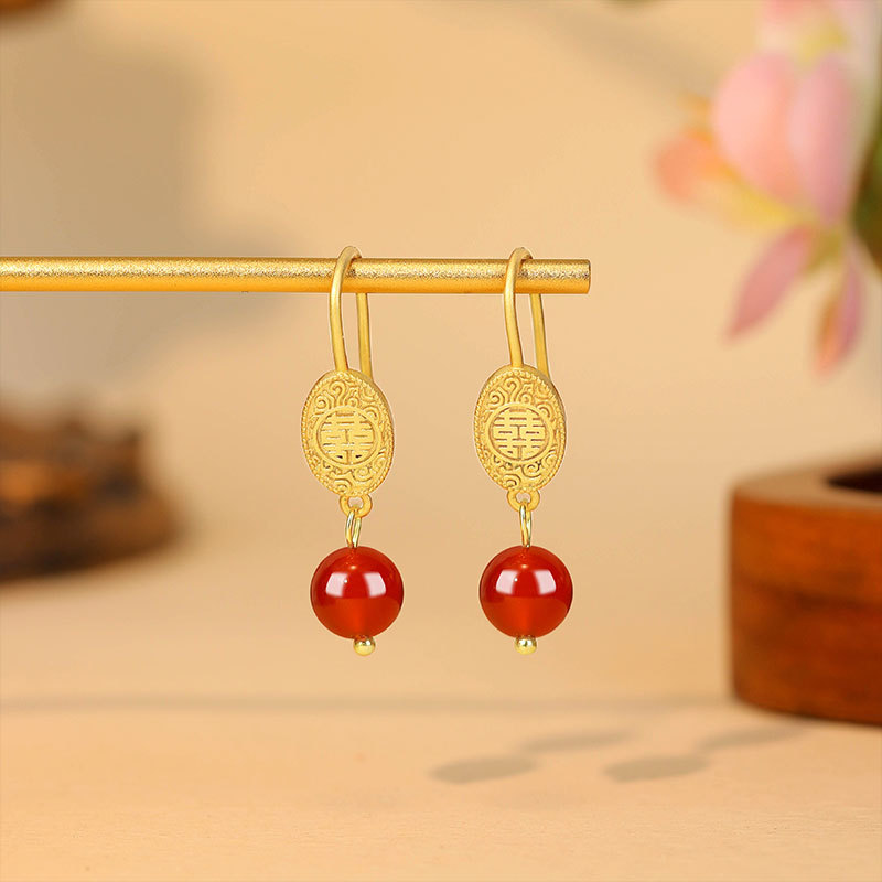 Natural Red Jade Bead Earrings - Gold Plated Jewelry recension och pris