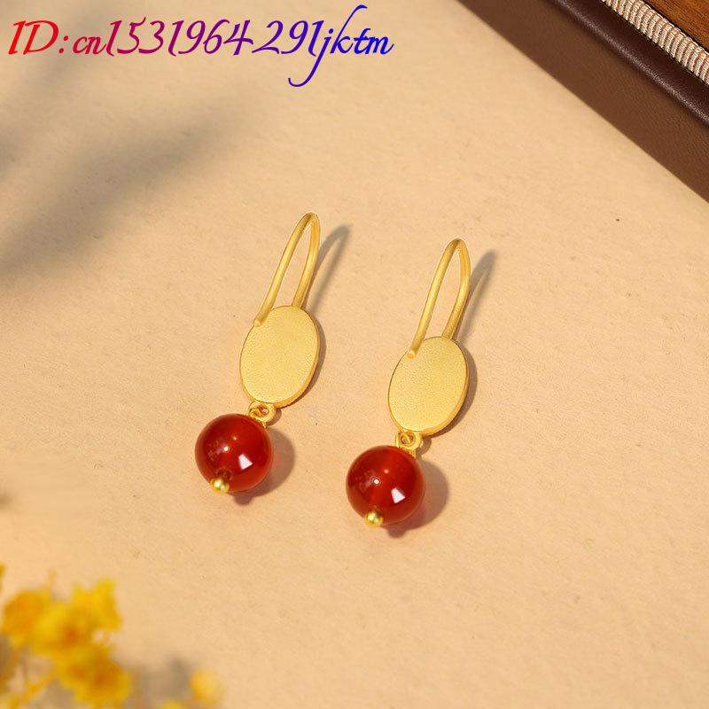 Natural Red Jade Bead Earrings - Gold Plated Jewelry recension och pris
