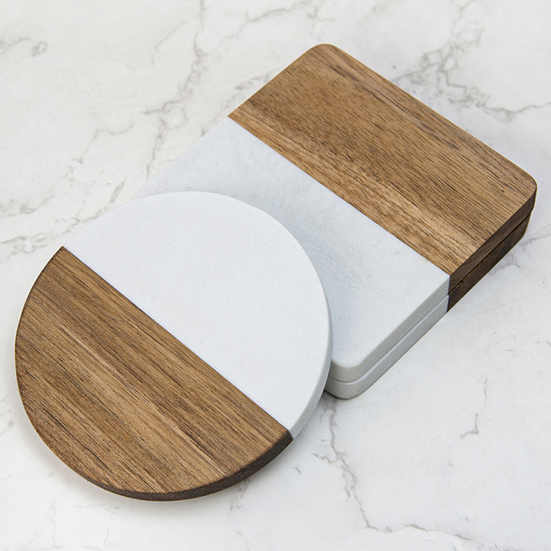 4Pcs Marble Acacia Wood Coaste - Marble Coaster Set recension och pris