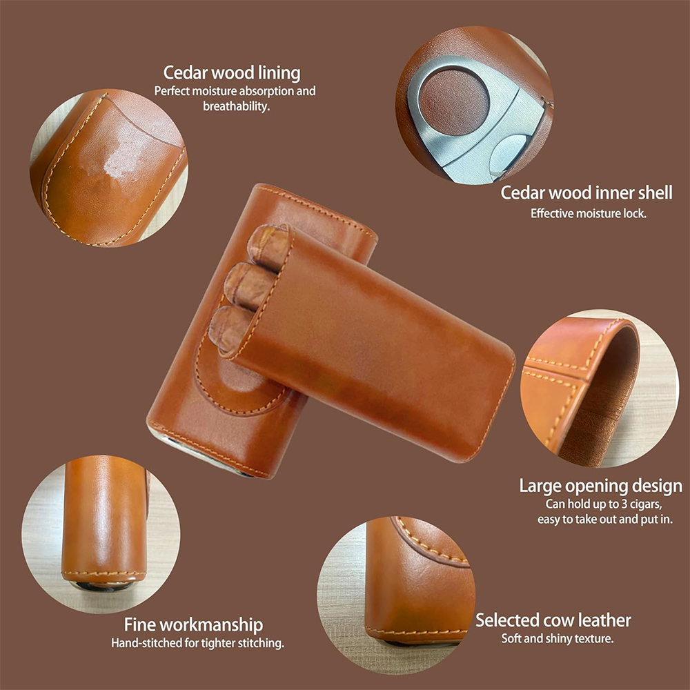 LMETJMA 3-Finger Leather Cigar - Premium Cigar Case recension och pris