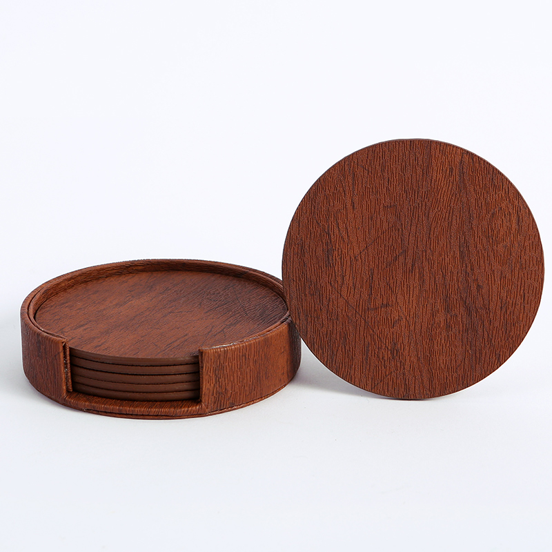 WOTOR 6PCS/Lot Circle Wood Gra - Marble Coaster Set recension och pris