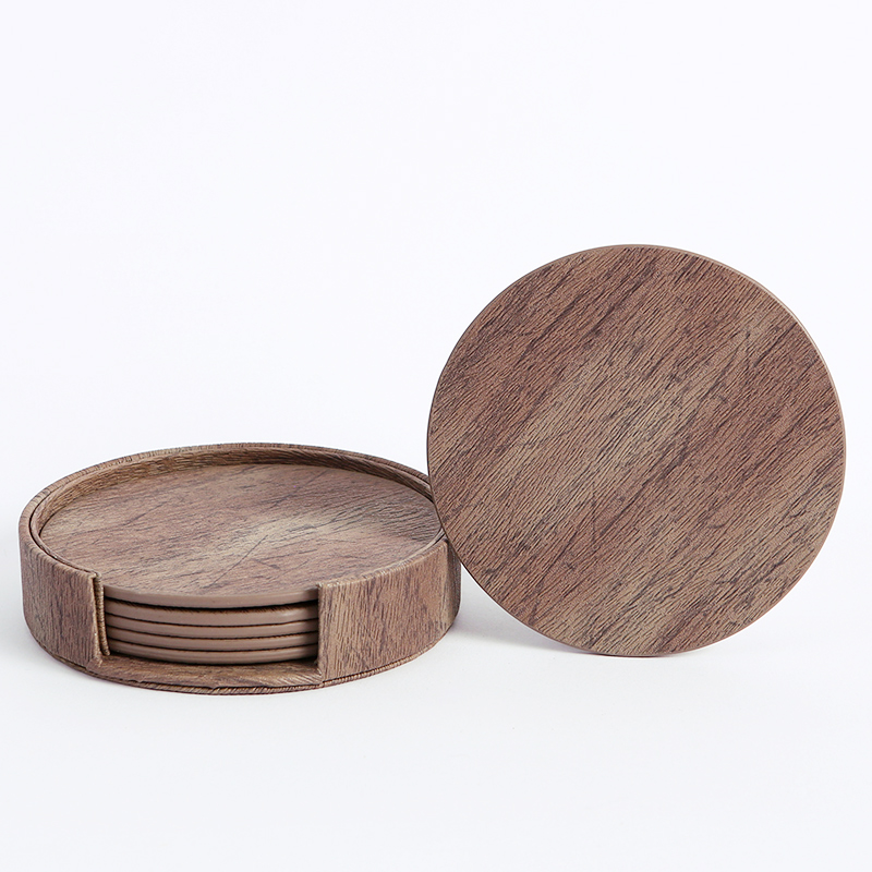 WOTOR 6PCS/Lot Circle Wood Gra - Marble Coaster Set recension och pris