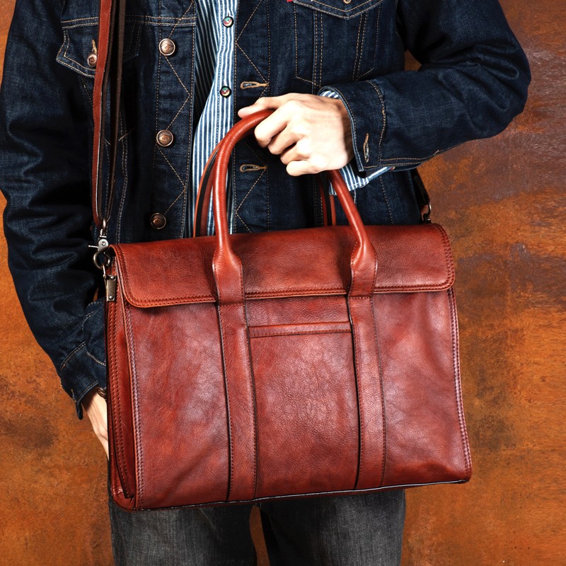 Vegetable tanned leather handb - Leather Briefcase recension och pris