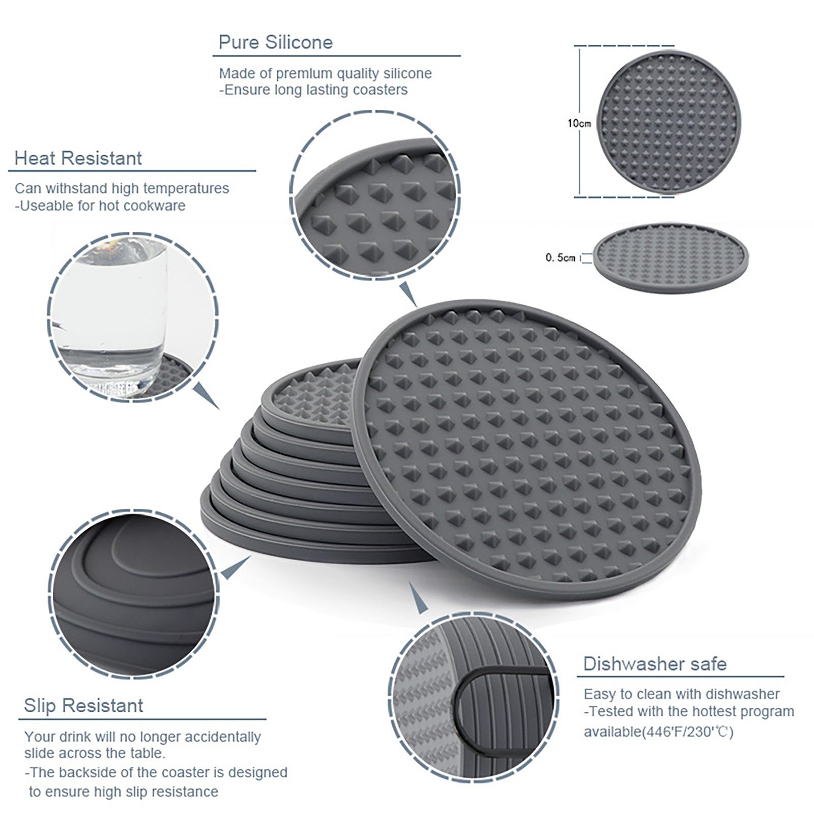 6pcs Non-Slip Silicone Drinkin - Marble Coaster Set recension och pris