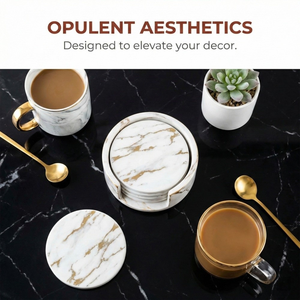 7Pcs Coaster Set PU Leather Co - Marble Coaster Set recension och pris