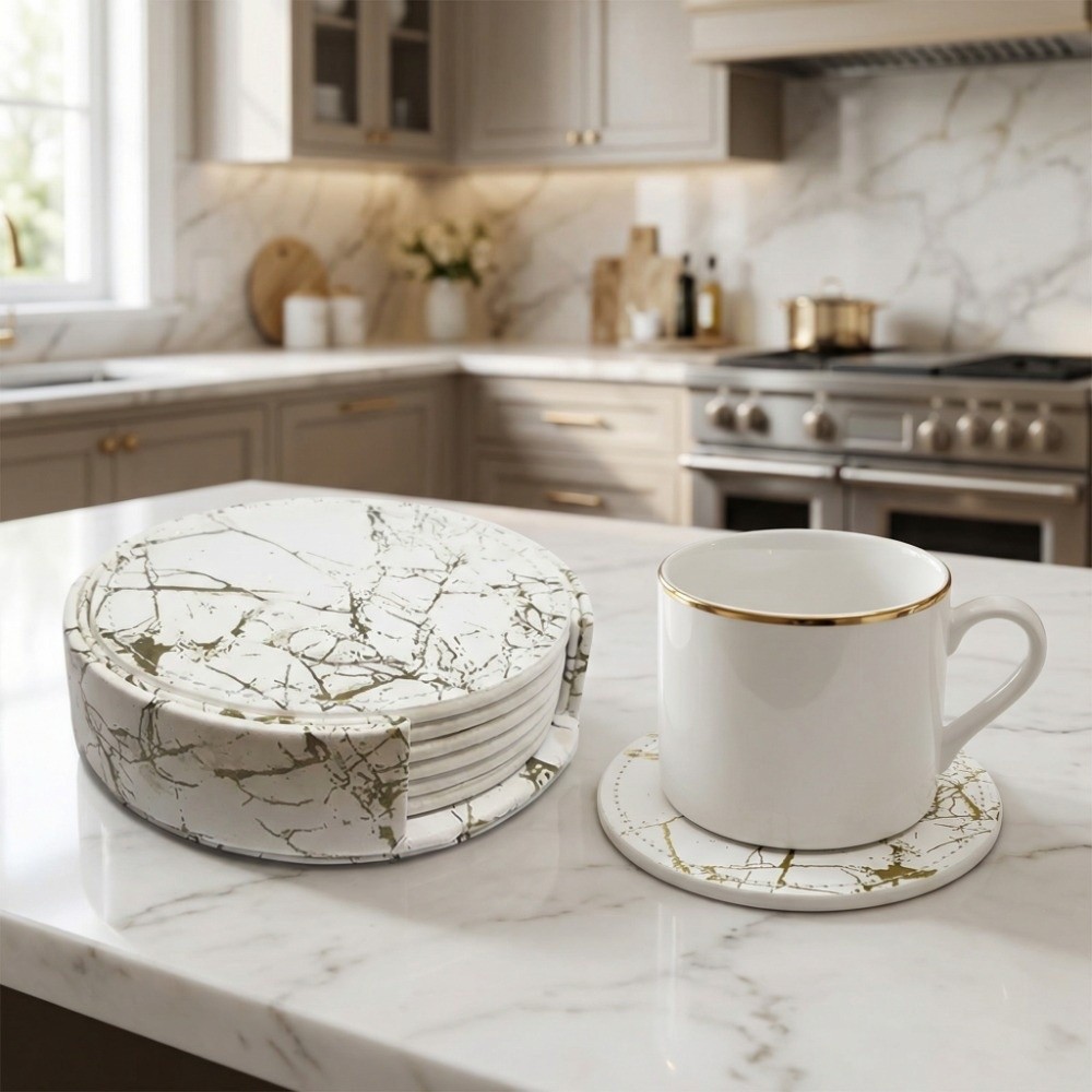 7Pcs Coaster Set PU Leather Co - Marble Coaster Set recension och pris