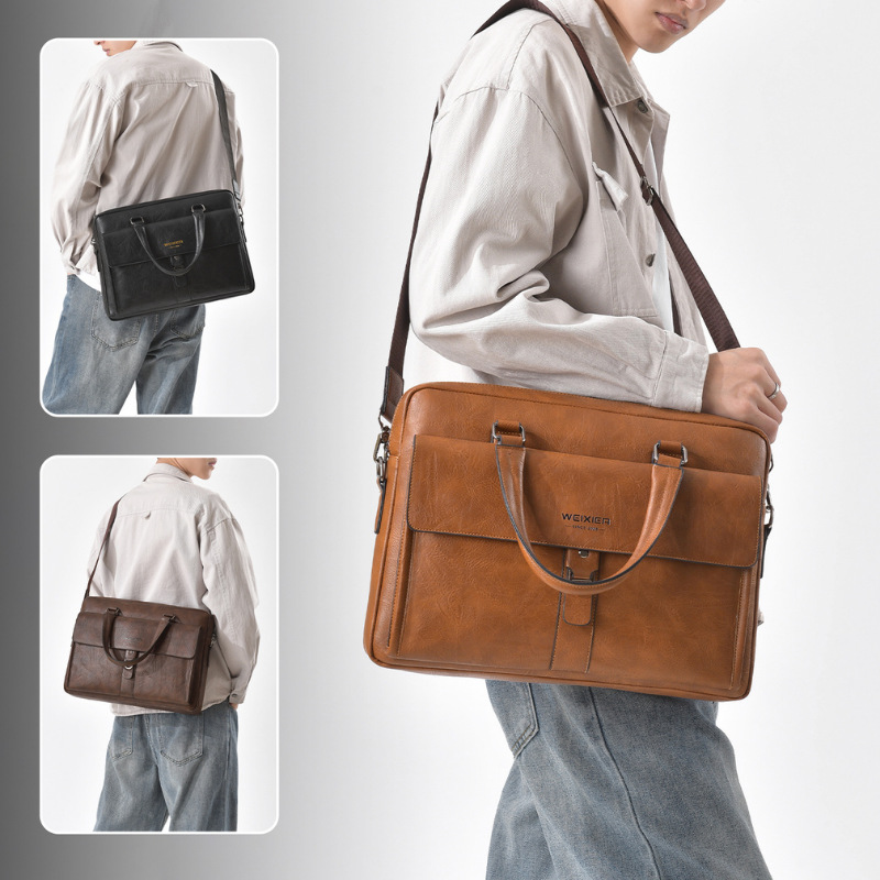 Vintage Dark Brown PU Leather  - Leather Briefcase recension och pris