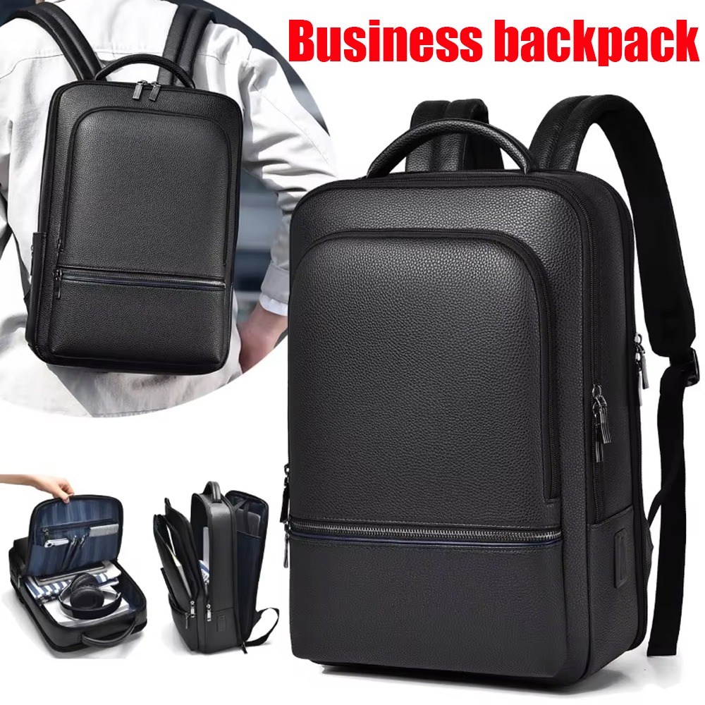 PU Leather Men's Backpack USB  - Leather Briefcase recension och pris