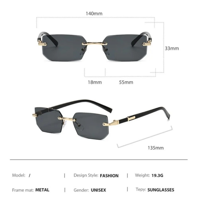 Rimless Cut Edge Rectangle Sun - Designer Sunglasses recension och pris