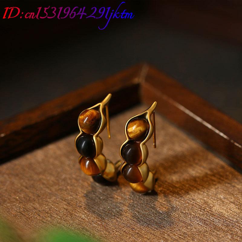 Tiger Eye Pod Earrings Gemston - Gold Plated Jewelry recension och pris