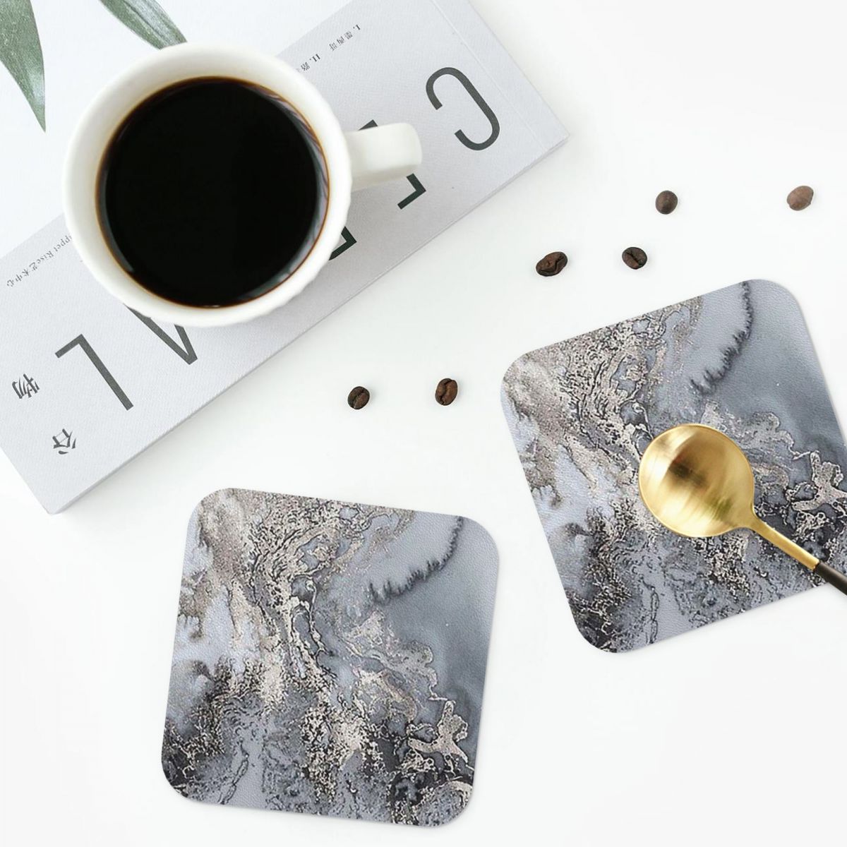 Grey And Silver Marbl Coasters - Marble Coaster Set recension och pris