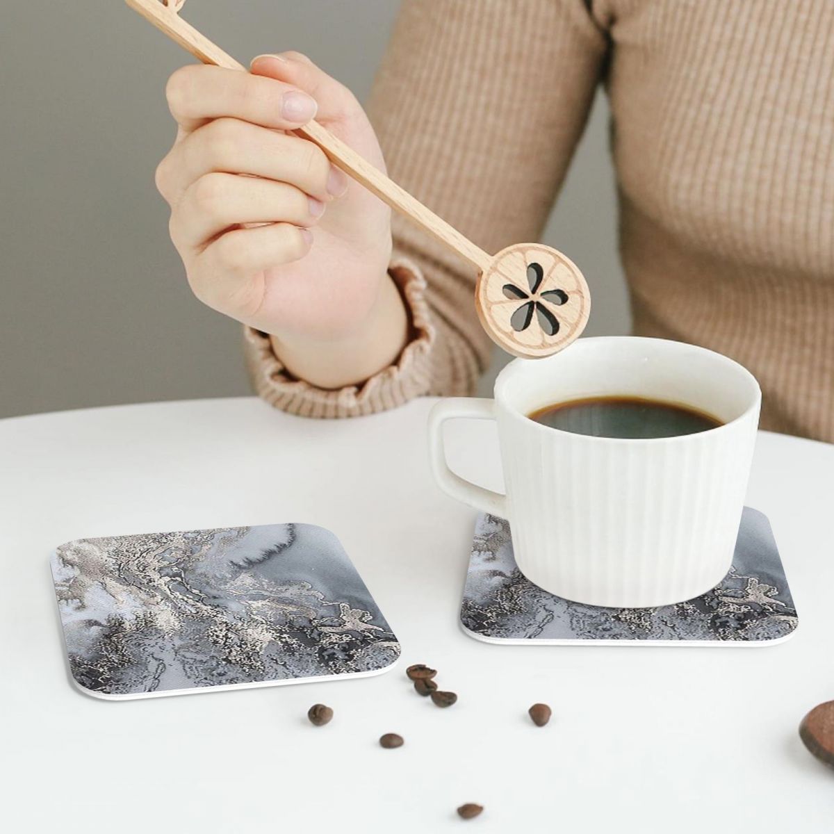 Grey And Silver Marbl Coasters - Marble Coaster Set recension och pris